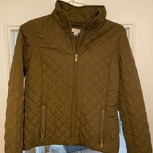 J Crew olive green quilted coat size S EUC